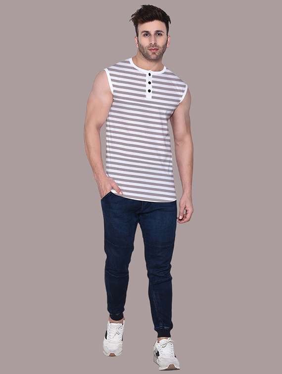 men striped sleeveless regular fit t-shirt - 21916332 -  Standard Image - 3