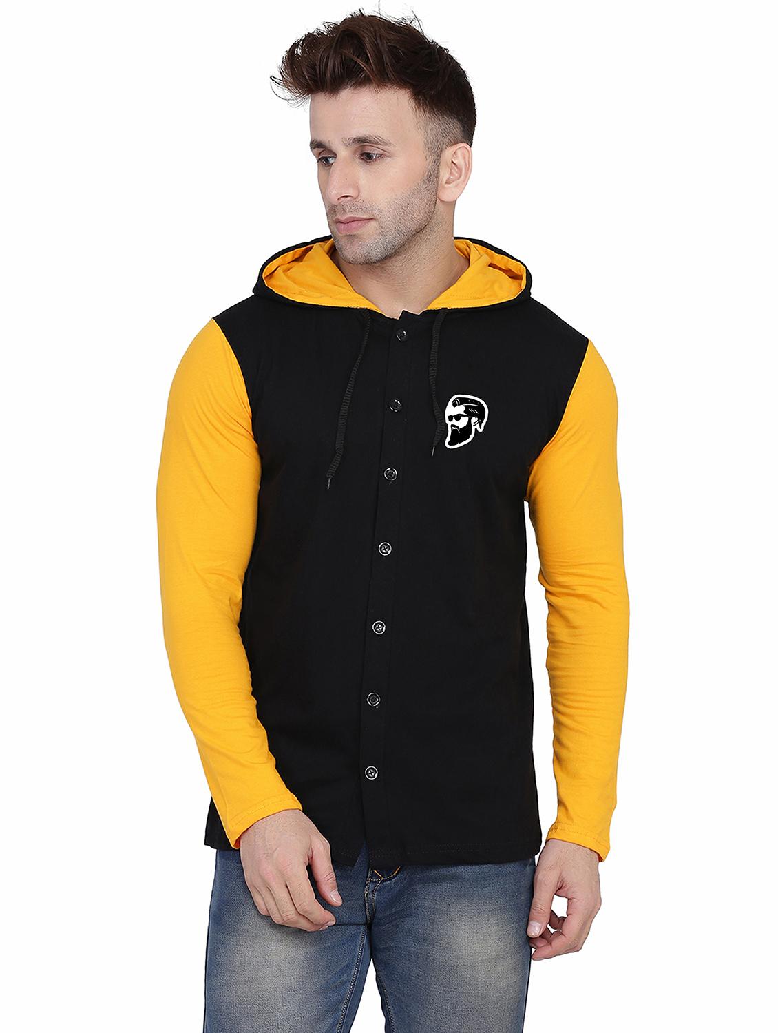 men color block long sleeve slim fit hooded shirt - 21916347 - Zoom Image - 0