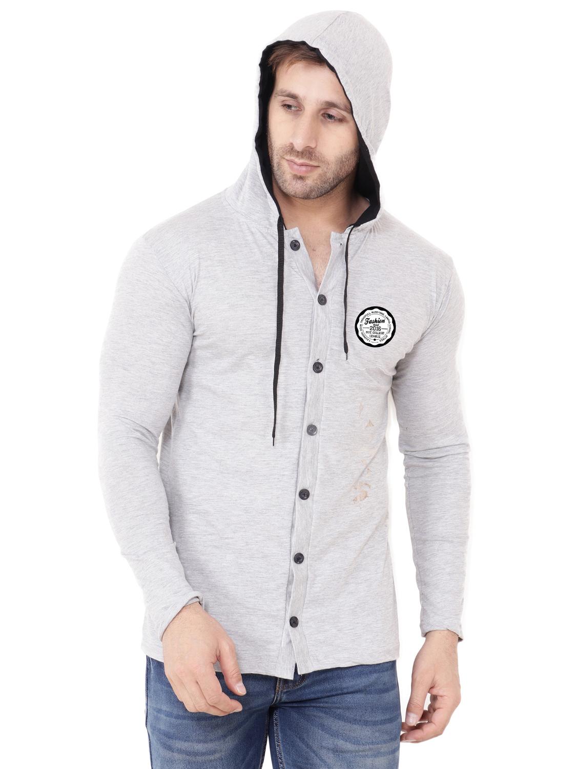 men solid hooded long sleeves casual shirt - 21916352 - Zoom Image - 0