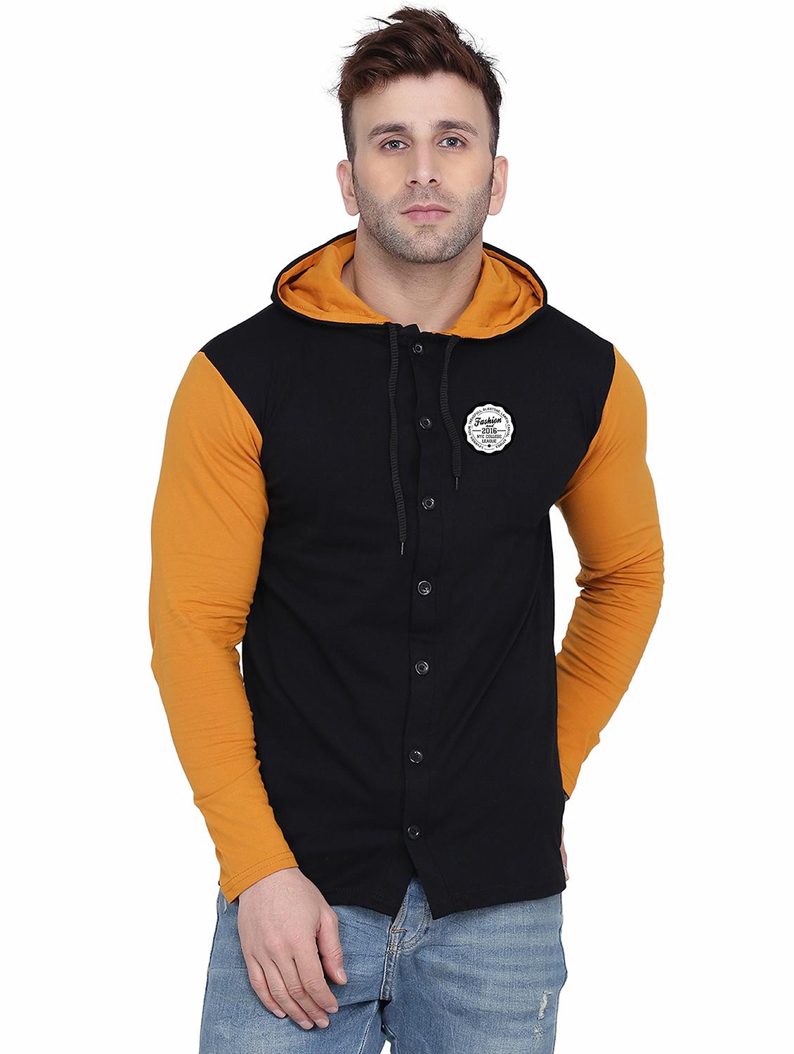 men color block long sleeve slim fit hooded shirt - 21916359 - Zoom Image - 0
