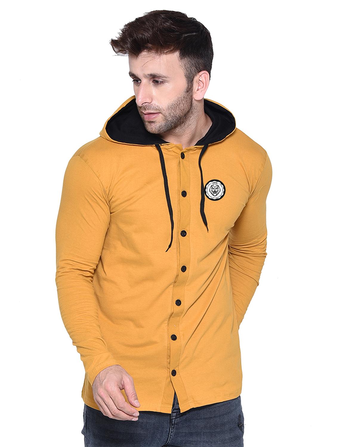 men solid hooded long sleeves casual shirt - 21916365 -  Zoom Image - 0
