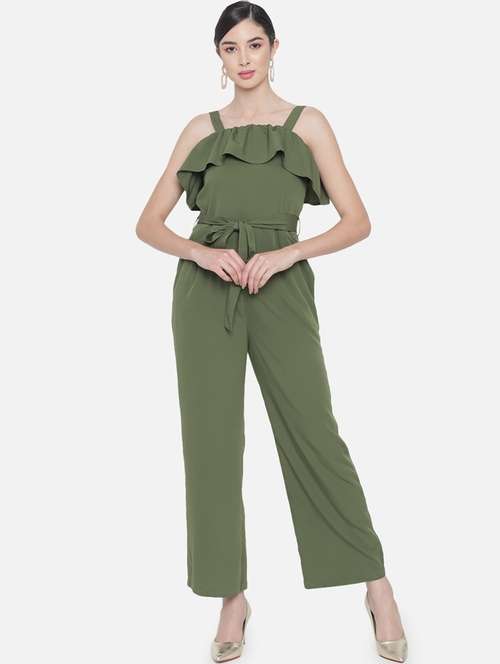 women solid shoulder strap full length jumpsuit - 21916429 -  Standard Image - 0