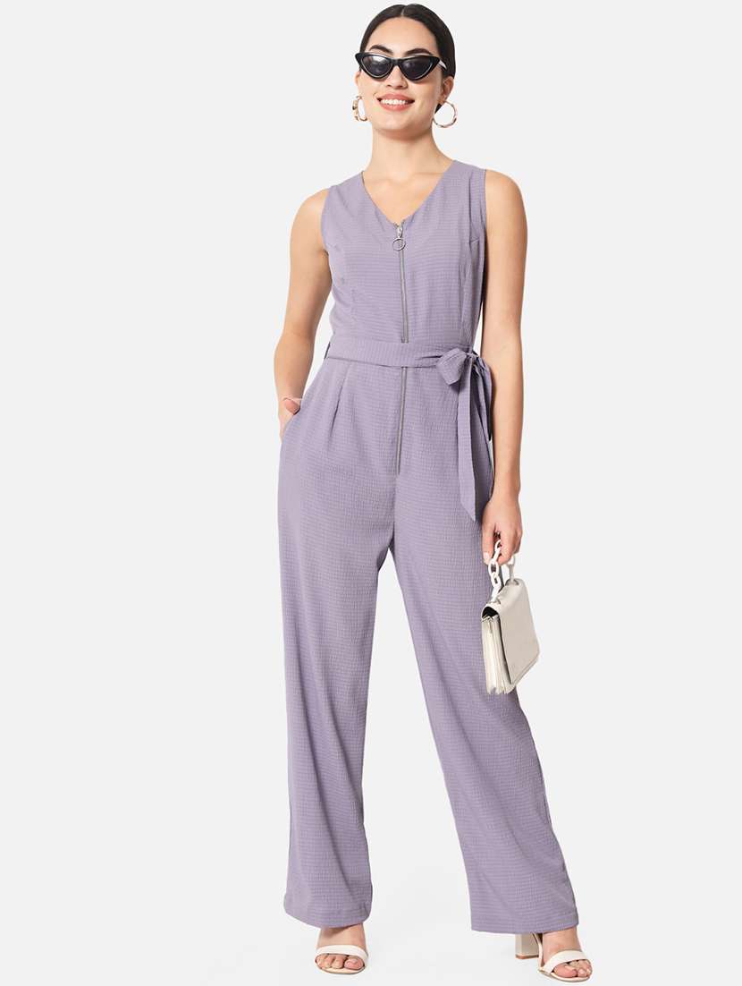 women solid sleeveless full length jumpsuit