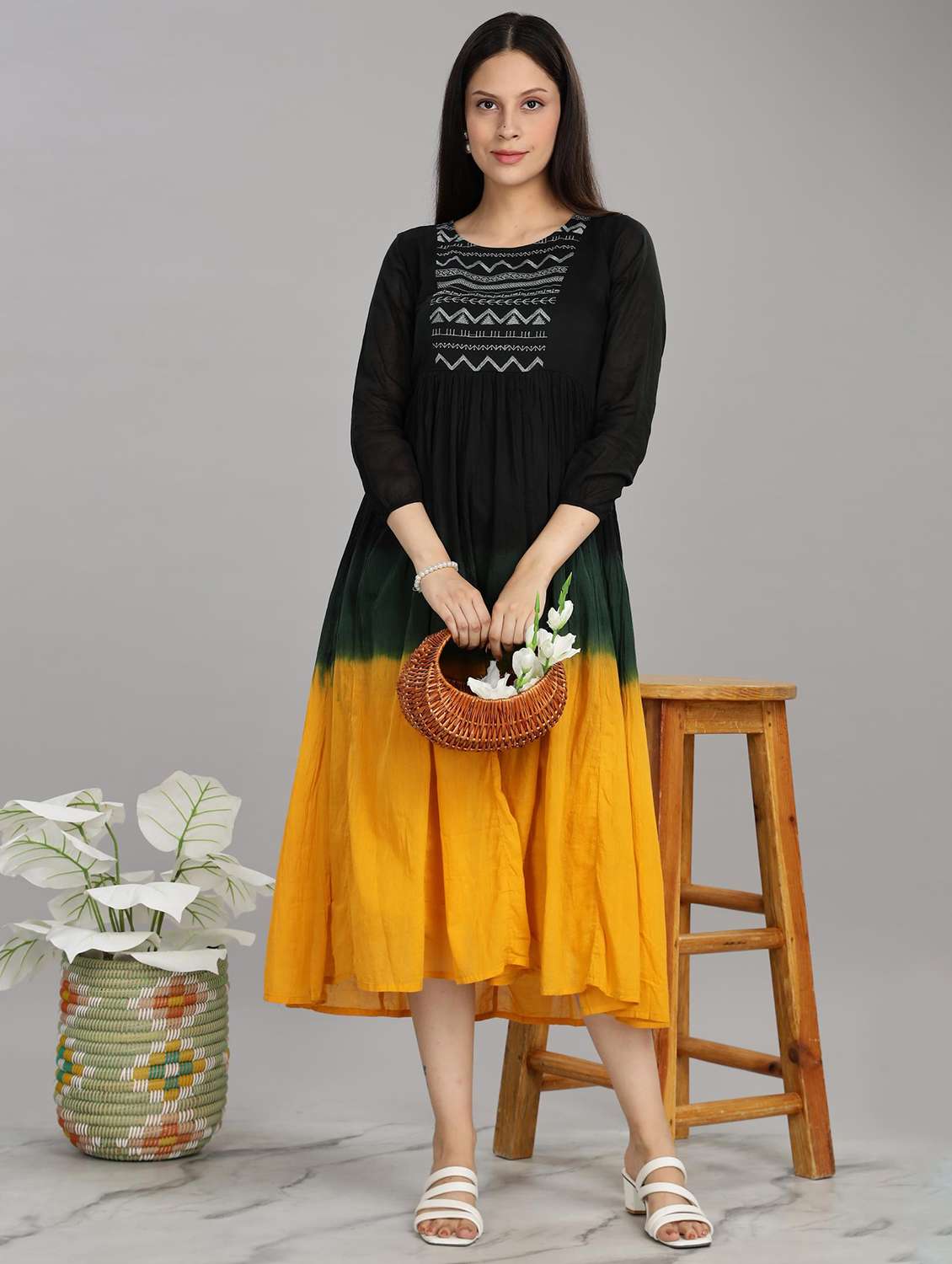 women embroidered round neck fit & flare ethnic dress - 21916483 - Zoom Image - 0