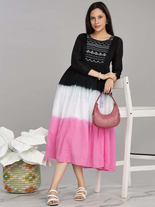 women embroidered round neck fit & flare ethnic dress