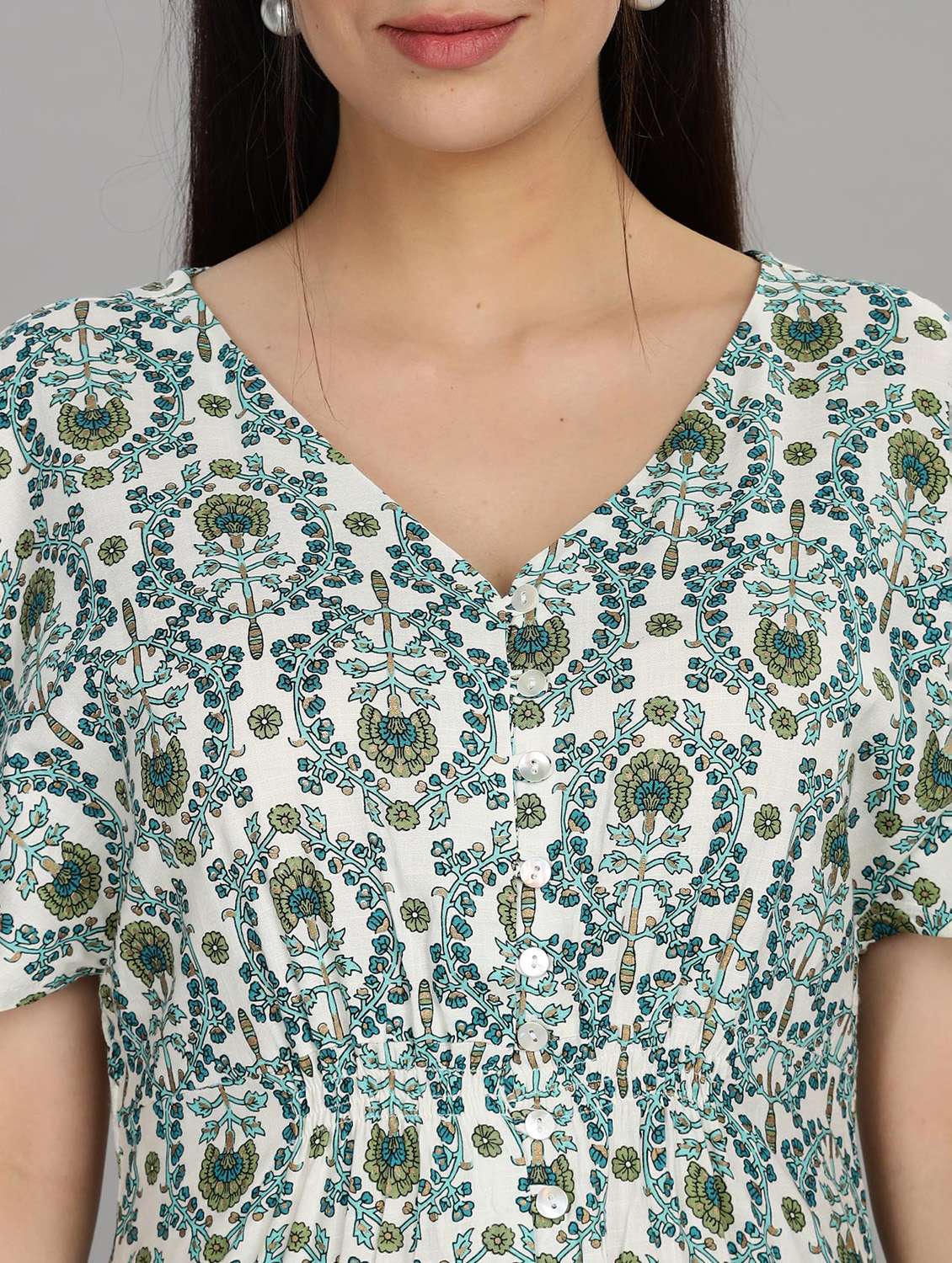 women white floral printed high slit ethnic dress - 21916488 -  Standard Image - 5