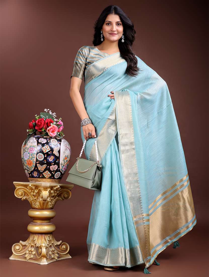 women solid with bordered saree with blouse - 21916590 -  Standard Image - 3