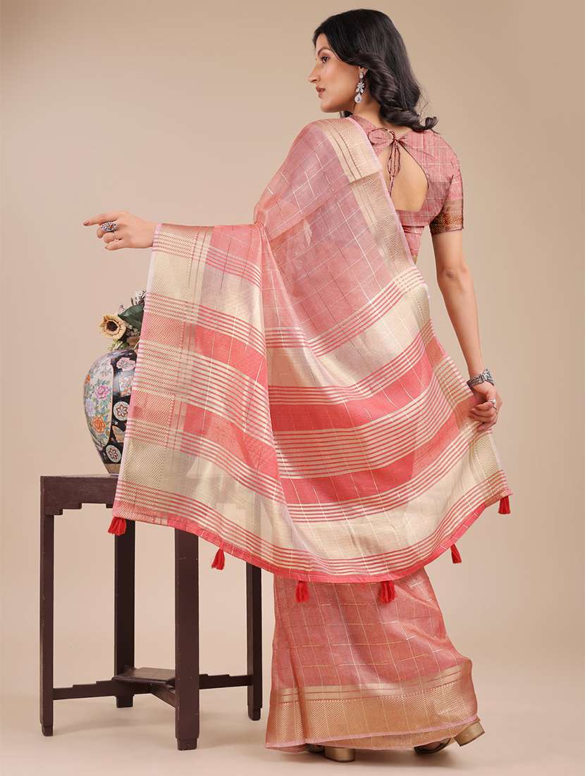 women checkered bordered saree with blouse - 21916605 -  Standard Image - 3