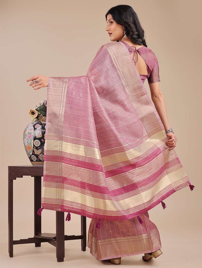 women checkered bordered saree with blouse - 21916609 -  Standard Image - 3