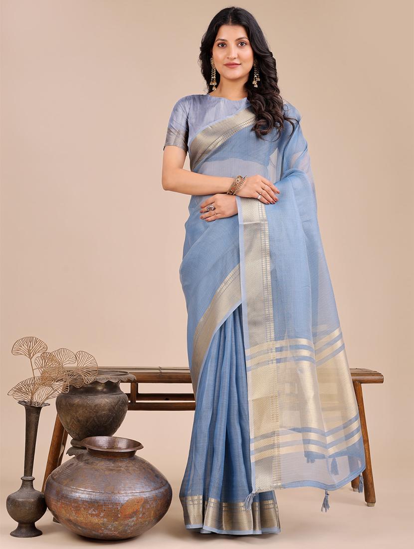 women solid with bordered saree with blouse - 21916626 -  Zoom Image - 0