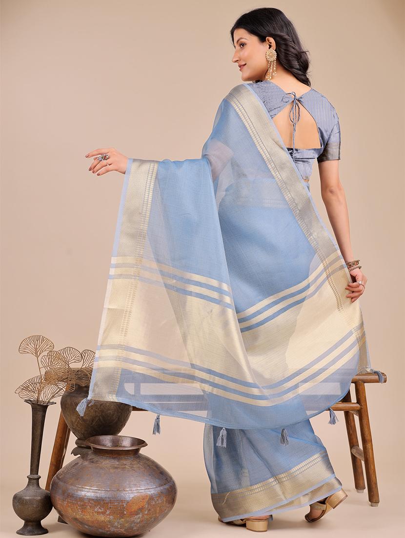 women solid with bordered saree with blouse - 21916626 - Standard Image - 3