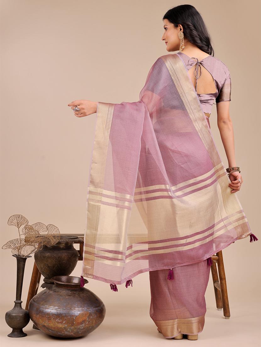women solid with bordered saree with blouse - 21916628 - Standard Image - 3