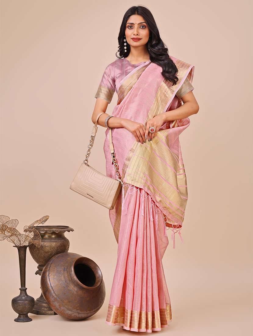 women solid with bordered saree with blouse - 21916636 -  Standard Image - 3