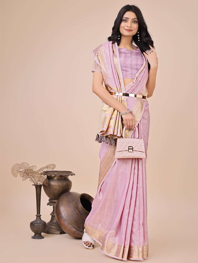 women solid with bordered saree with blouse - 21916638 -  Standard Image - 3