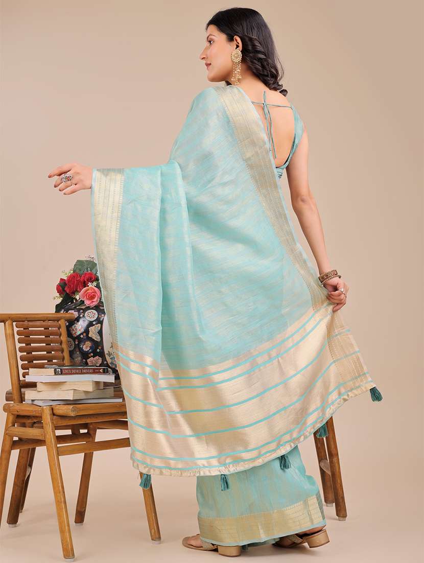 women solid with bordered saree with blouse - 21916640 -  Standard Image - 3