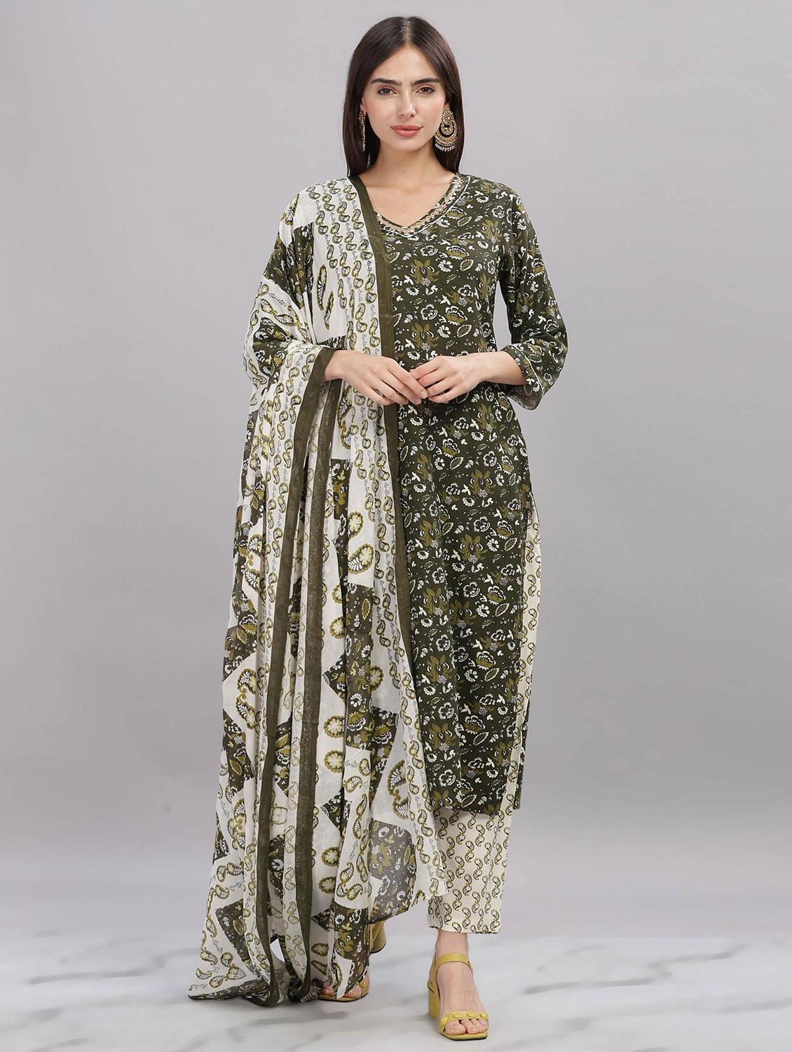 women three quarter sleeve kurta pant with dupatta set
