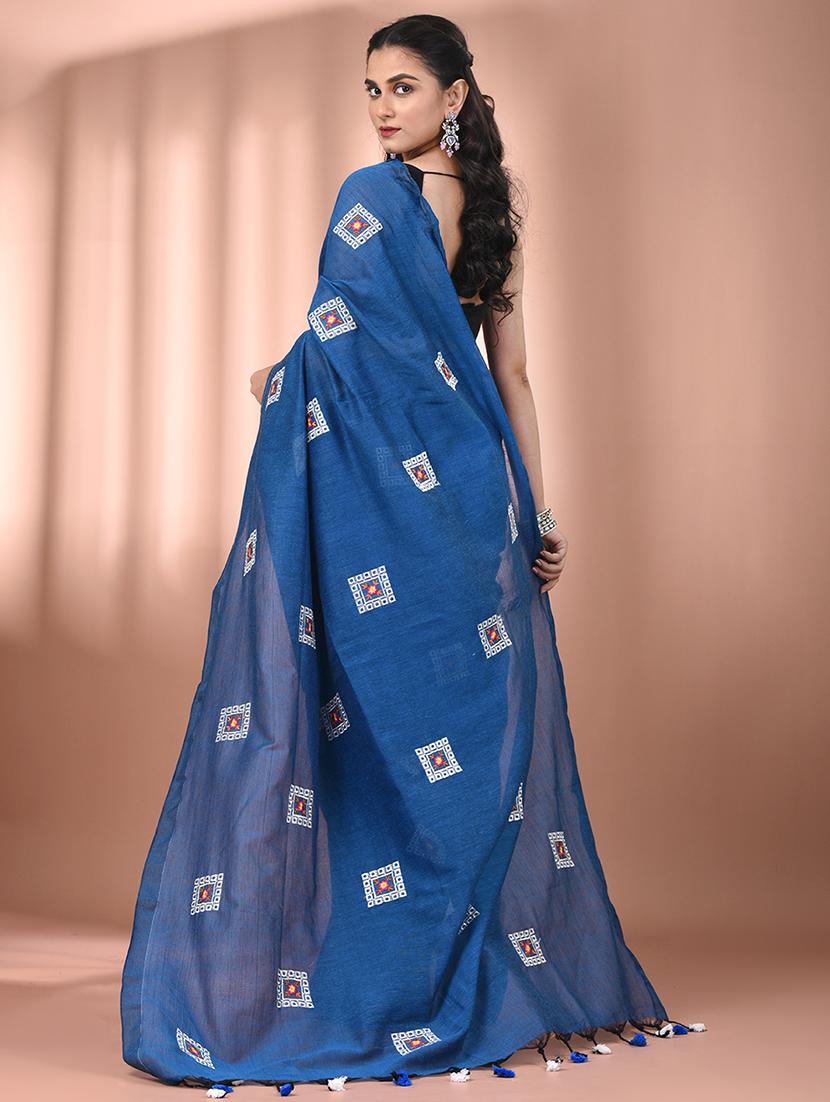 women blue embroidered saree with blouse - 21916656 - Standard Image - 3