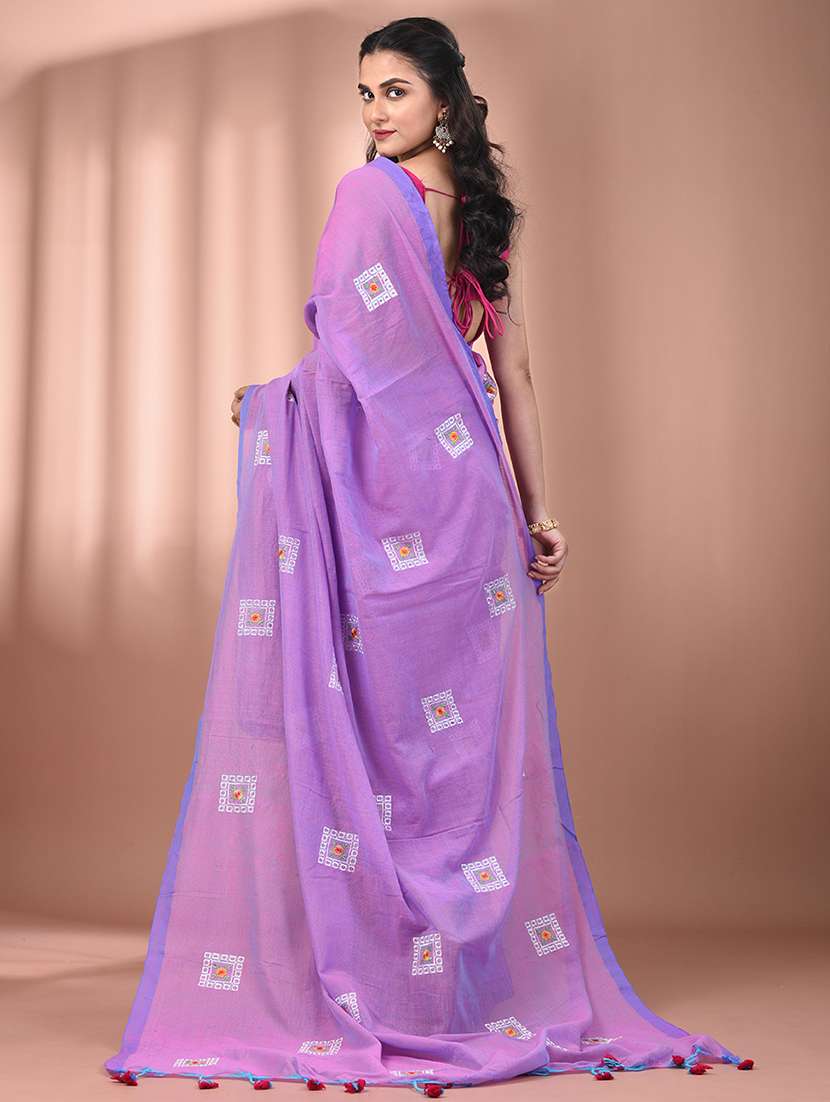 women lavender embroidered saree with blouse - 21916658 -  Standard Image - 3