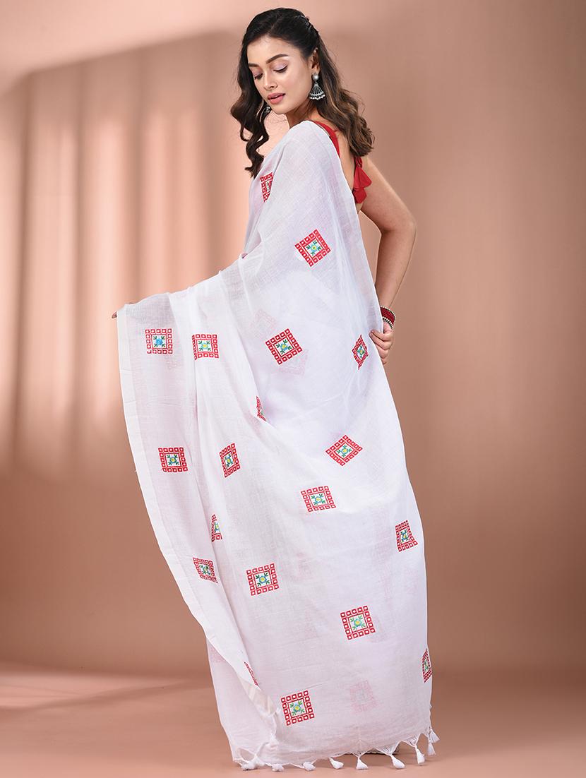 women white embroidered saree with blouse - 21916659 - Standard Image - 3