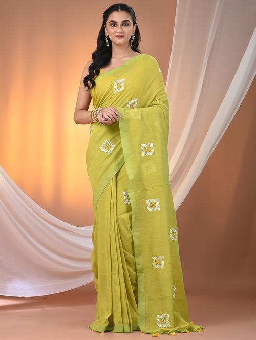 women lime embroidered saree with blouse - 21916660 -  Standard Image - 0