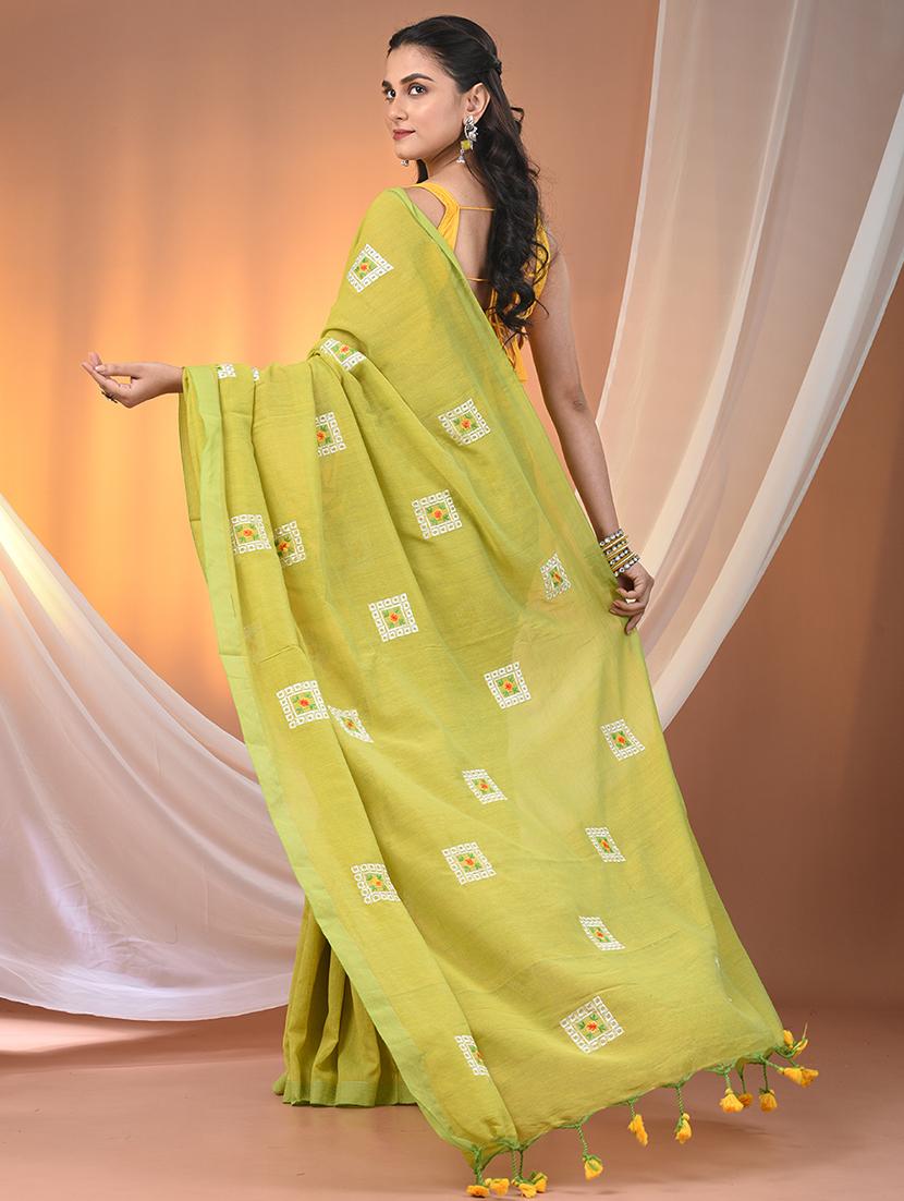 women lime embroidered saree with blouse - 21916660 - Standard Image - 3