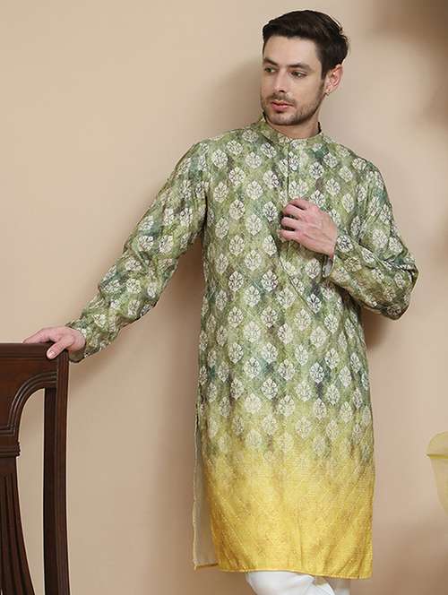 men printed mandarin neck long kurta - 21916668 -  Standard Image - 0