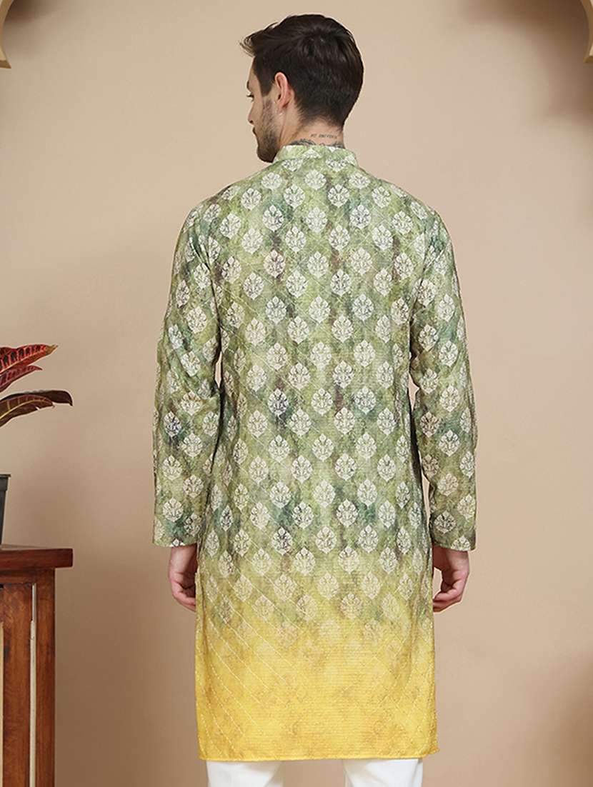men printed mandarin neck long kurta - 21916668 -  Standard Image - 3