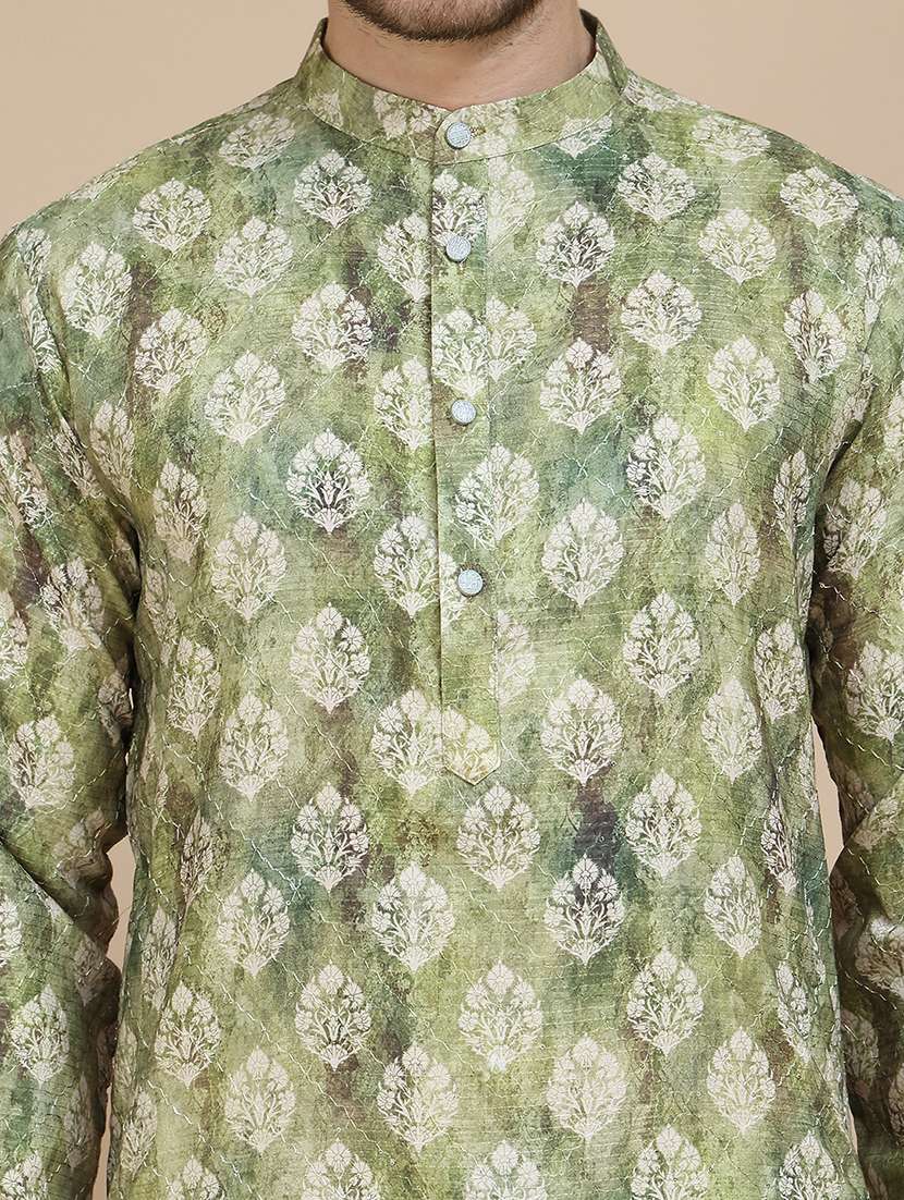men printed mandarin neck long kurta - 21916668 -  Standard Image - 5