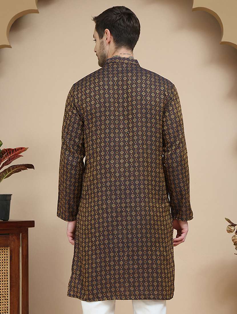 men self designed mandarin neck long kurta - 21916669 - Standard Image - 3