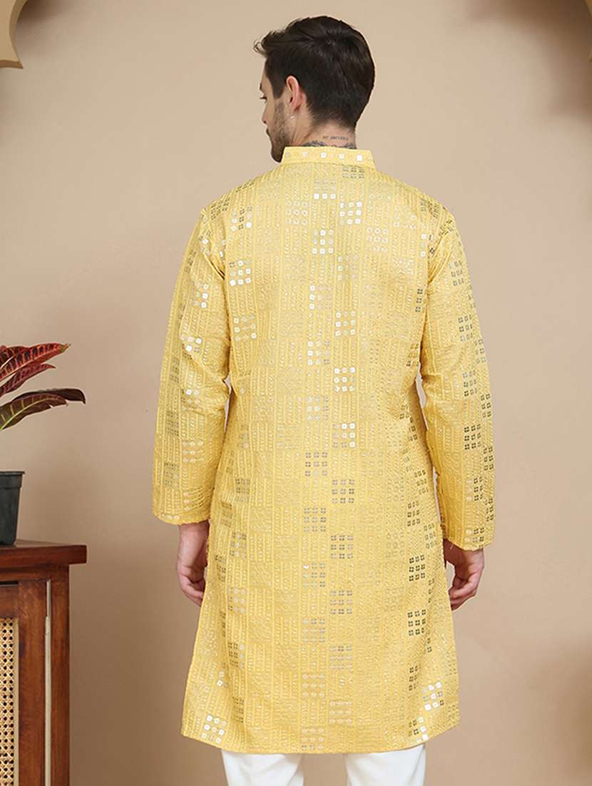 men embroidered mandarin neck long kurta - 21916671 - Standard Image - 3
