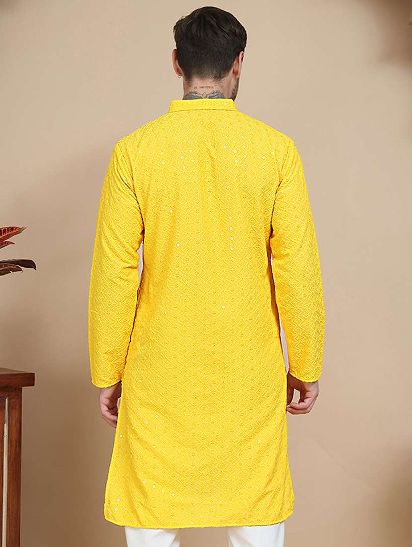 men embroidered mandarin neck long kurta - 21916676 -  Standard Image - 3