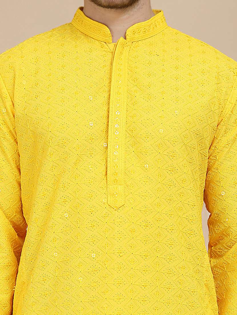 men embroidered mandarin neck long kurta - 21916676 -  Standard Image - 5