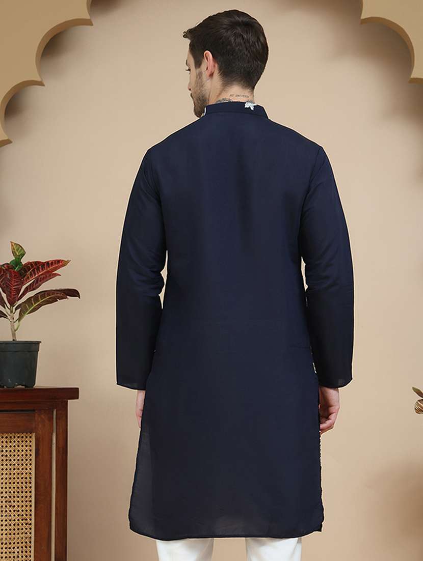 men embroidered mandarin neck long kurta - 21916678 -  Standard Image - 3