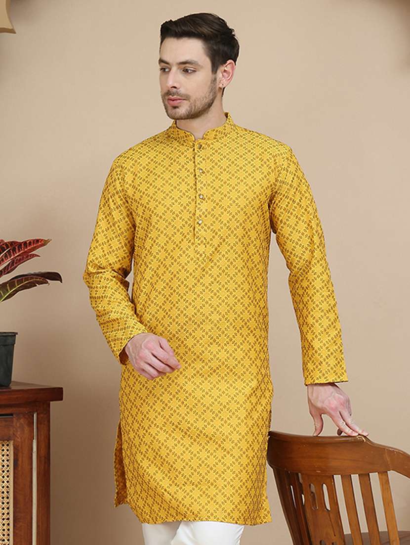 men embroidered mandarin neck long kurta