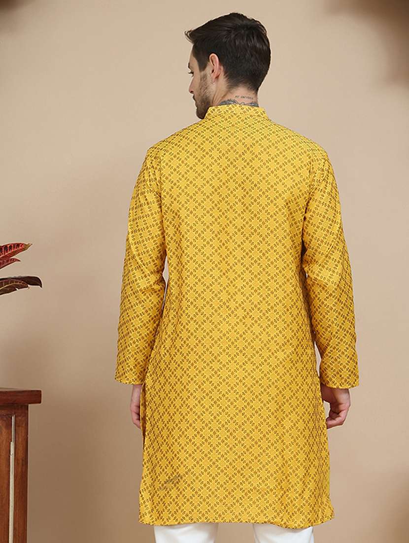 men embroidered mandarin neck long kurta - 21916679 - Standard Image - 3