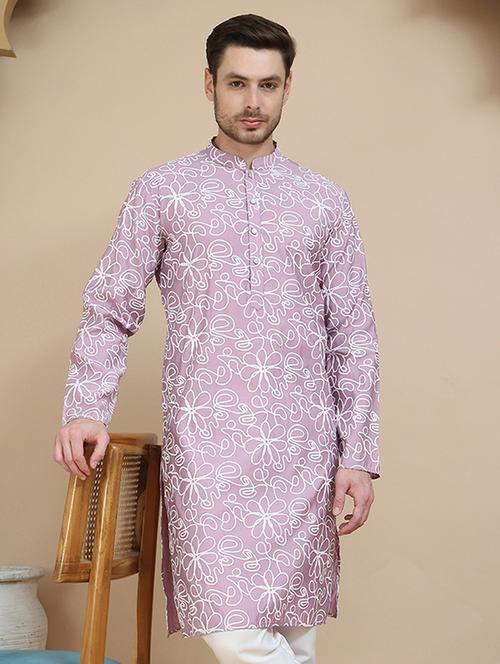 men printed mandarin neck long kurta - 21916680 - Standard Image - 0