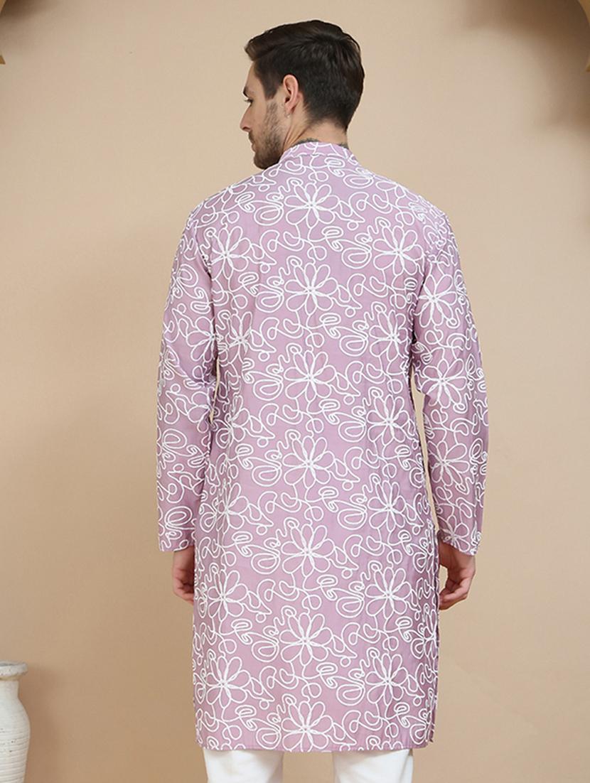 men printed mandarin neck long kurta - 21916680 - Standard Image - 3