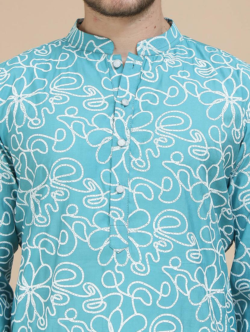men printed mandarin neck long kurta - 21916681 - Standard Image - 5