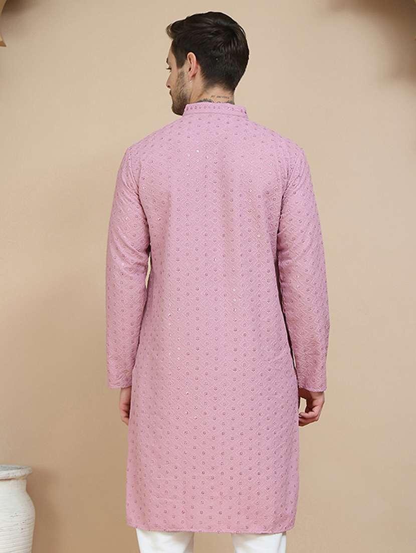 men embroidered mandarin neck long kurta - 21916682 -  Standard Image - 3