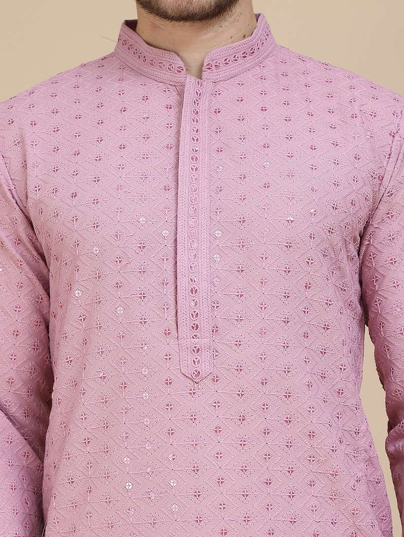 men embroidered mandarin neck long kurta - 21916682 -  Standard Image - 5