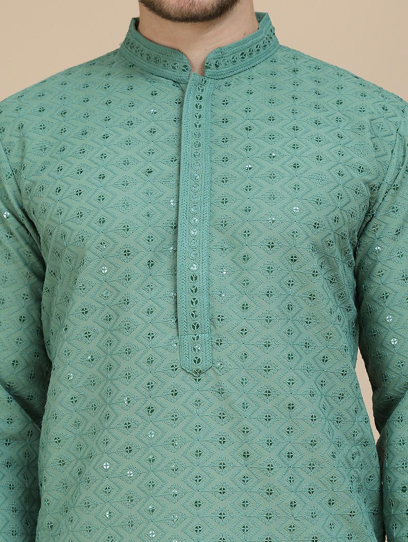 men embroidered mandarin neck long kurta - 21916683 - Standard Image - 5