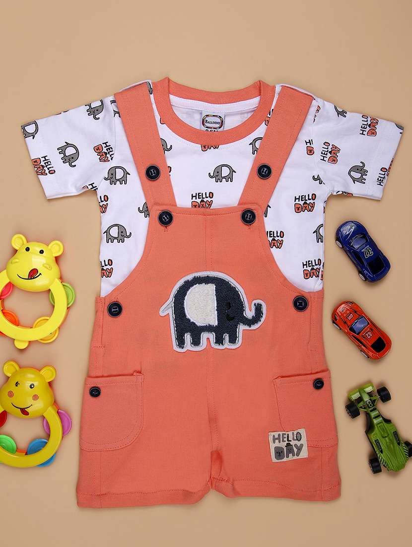 boys printed t-shirt & dungaree casual wear set