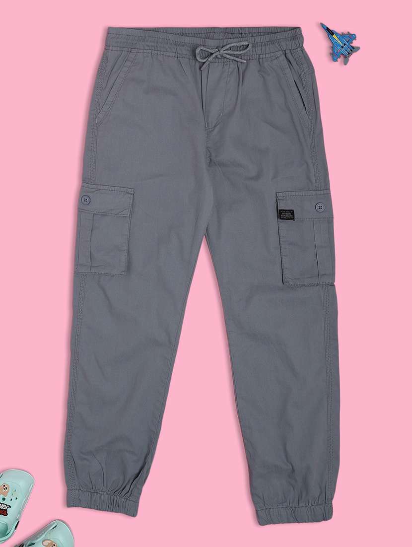 boys grey poly cotton plain cargo