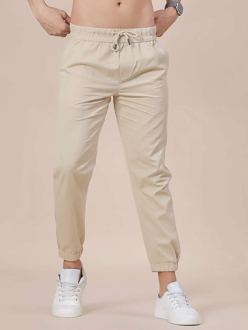 men solid mid rise regular fit jogger