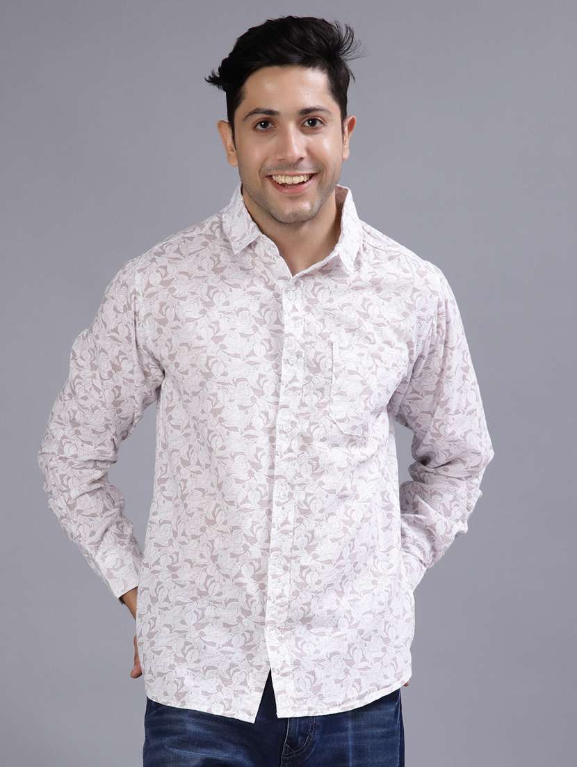 men printed collared long sleeve shirt