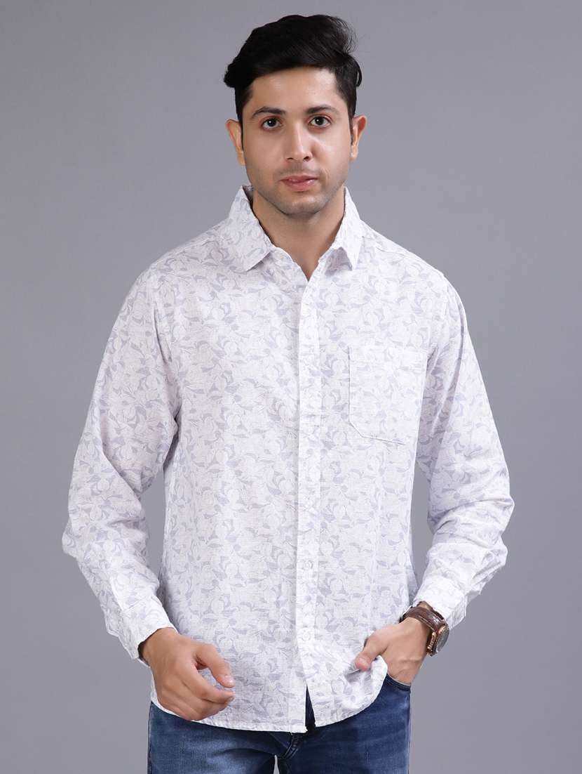 men printed collared long sleeve shirt