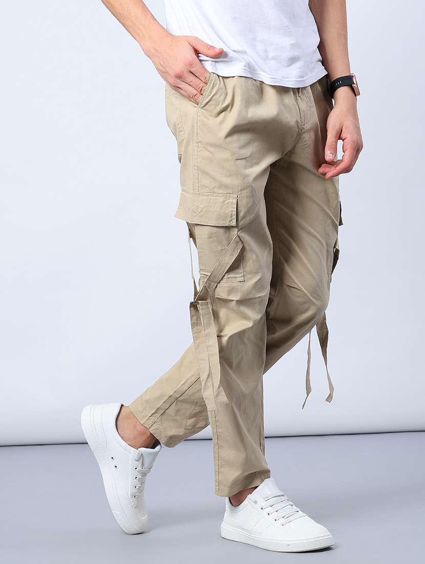 men solid mid rise regular fit cargo
