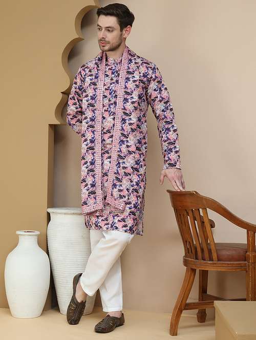men printed long sleeves kurta pyjama set - 21916976 -  Standard Image - 0