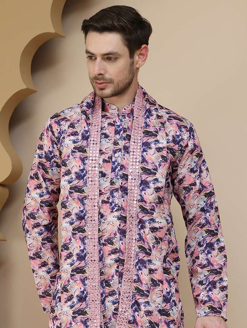men printed long sleeves kurta pyjama set - 21916976 -  Standard Image - 3