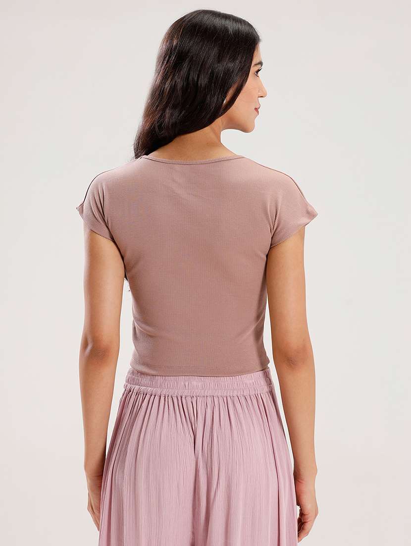 women solid short sleeve crop top - 21916984 -  Standard Image - 3